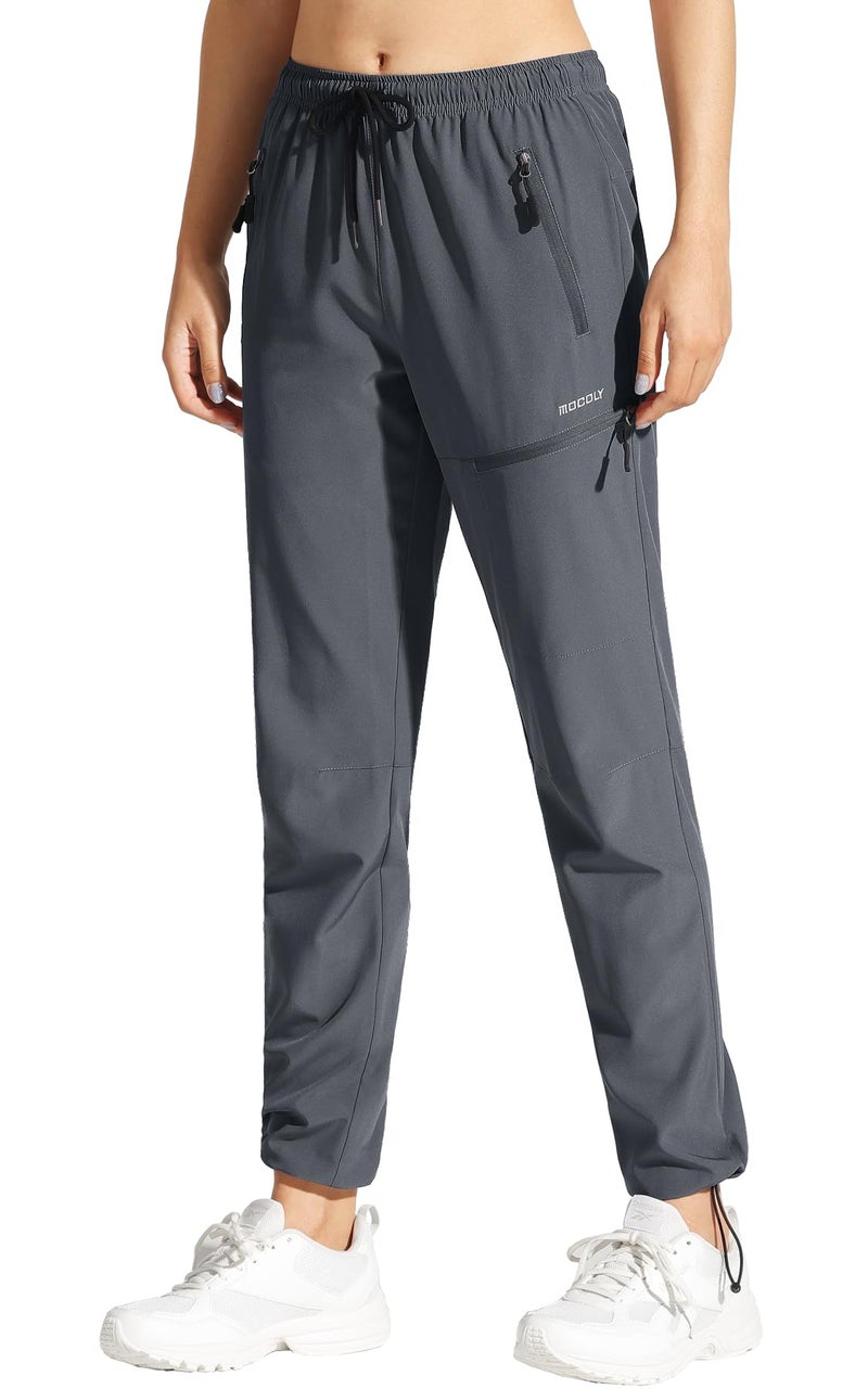 MOCOLY Women's Cargo Hiking Pants Elastic Waist Quick Dry Lightweight Water Resistant Outdoor Long Pants UPF SPF 50+ Grey S - Image 1